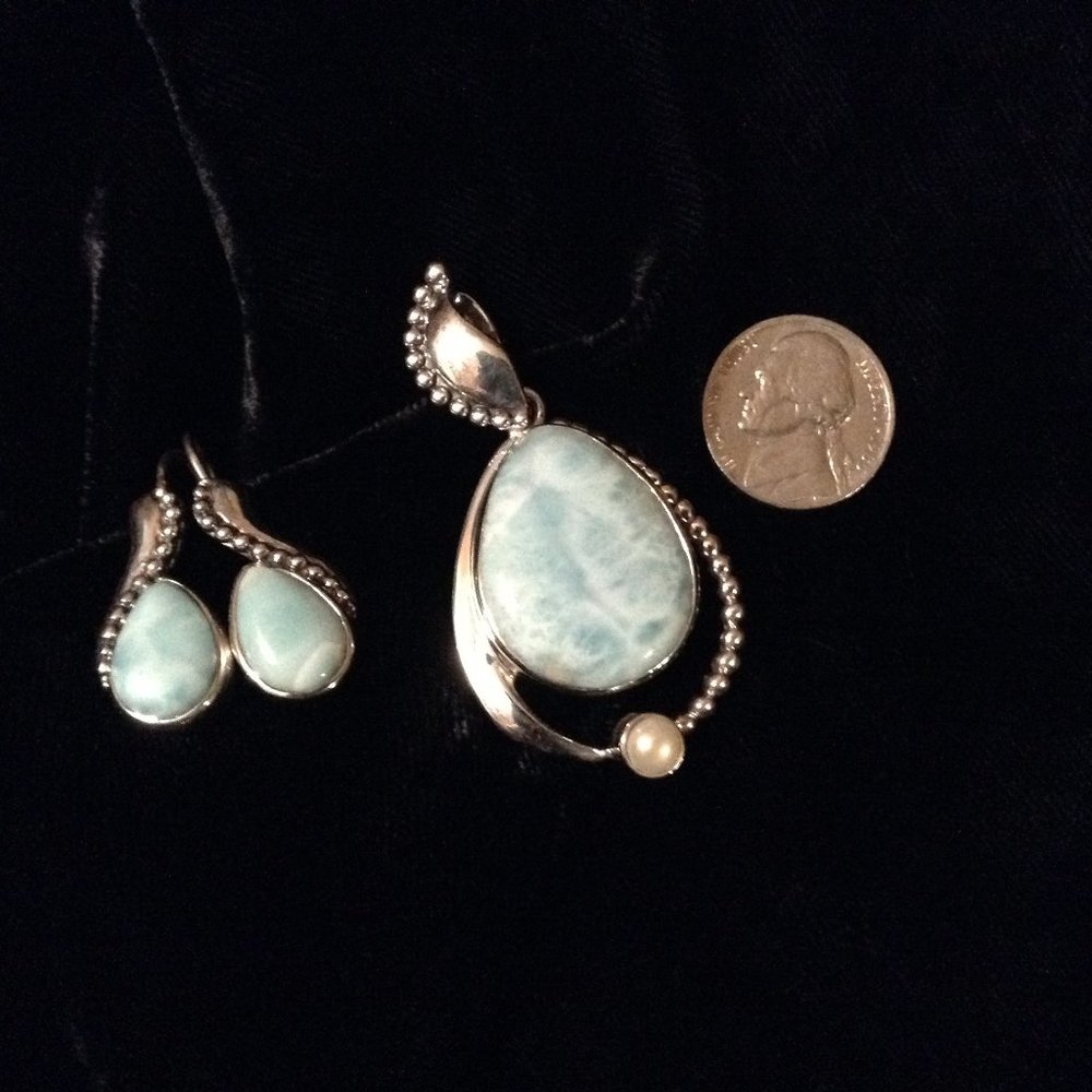 Sajen Larimar Pendant Pearl Accent Sterling Silver with Matching Earrings - Picture 13 of 16